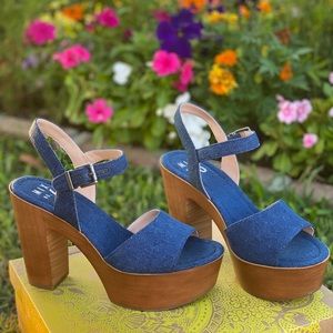Denim platform heels